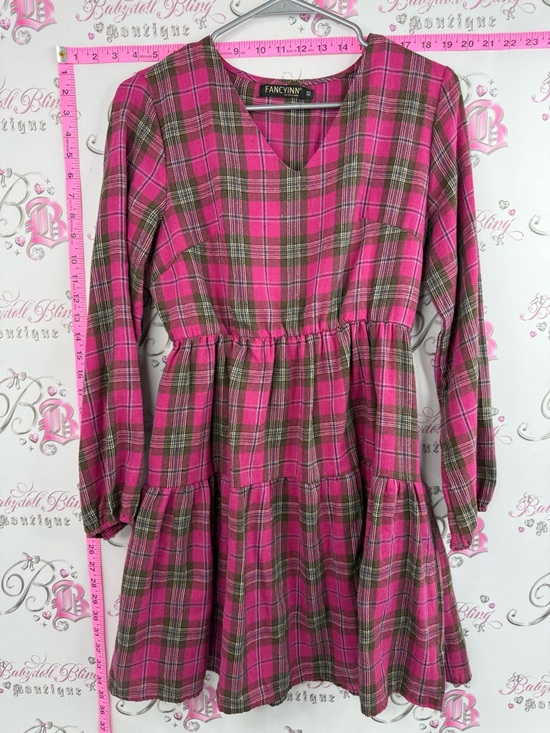 fancy inn Dresses & Skirts - Fancyinn dress ruffle ruffles tiered frilly  Pink Plaid Tiered Mini Dress